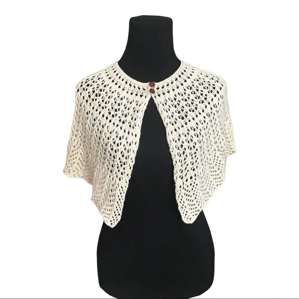 Gorgeous Hand-Knit Shawlette Wrap - Ecru/Cream - Sz Med